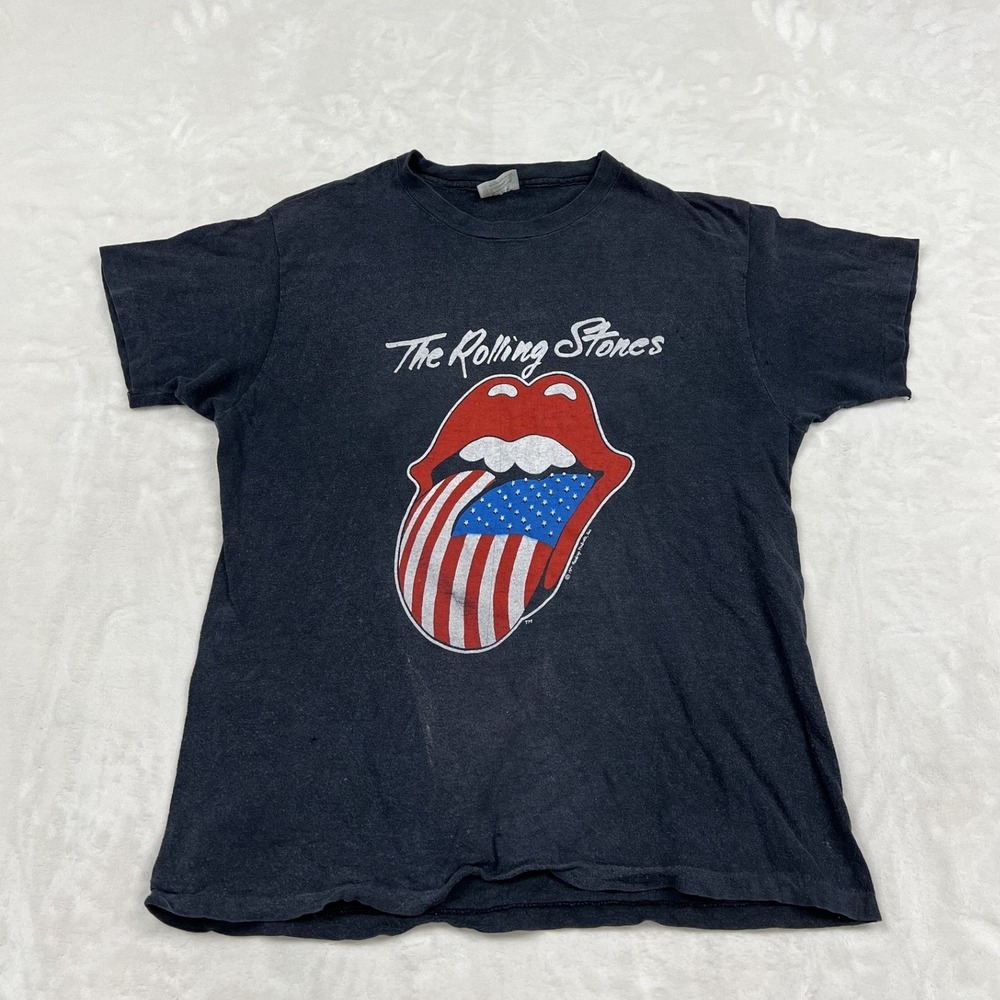 Hanes Rolling Stones Tour Shirt Mens L Black 1981 North American Tour Band Tee